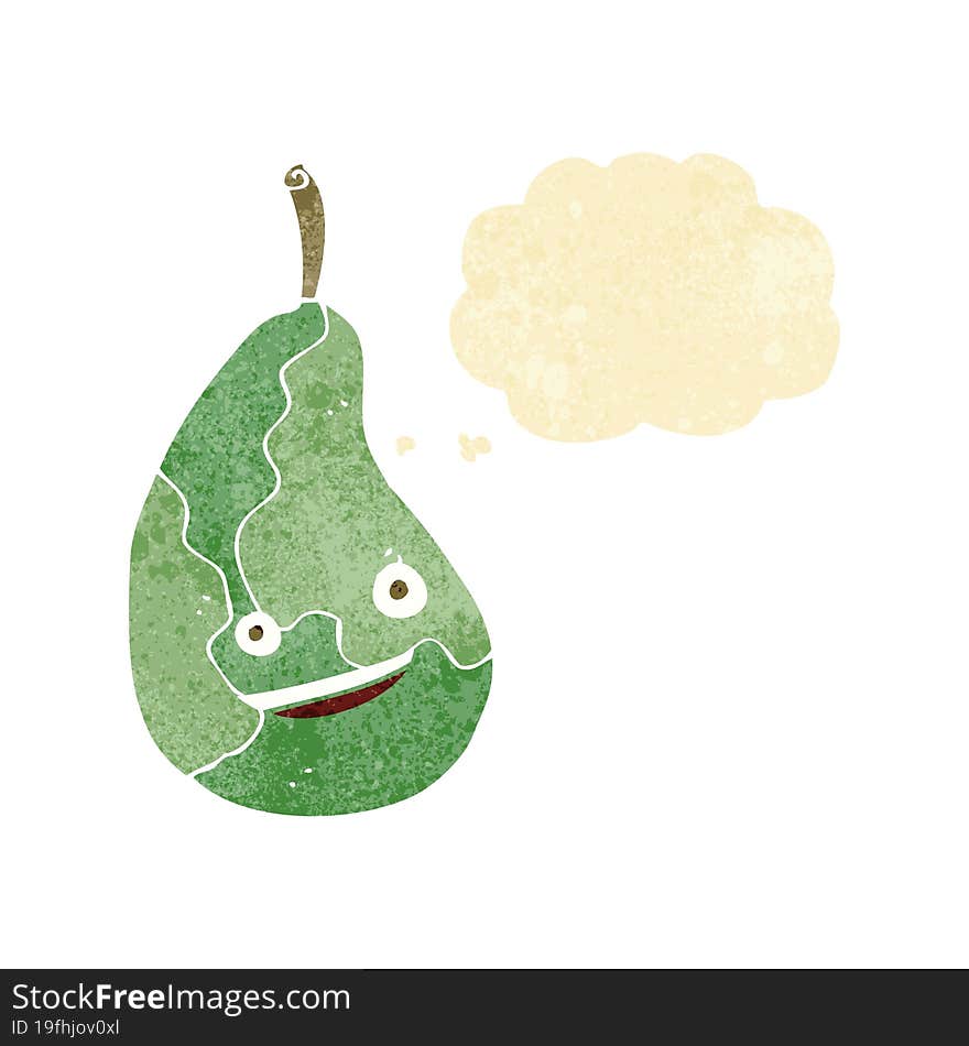 cartoon happy pear with thought bubble