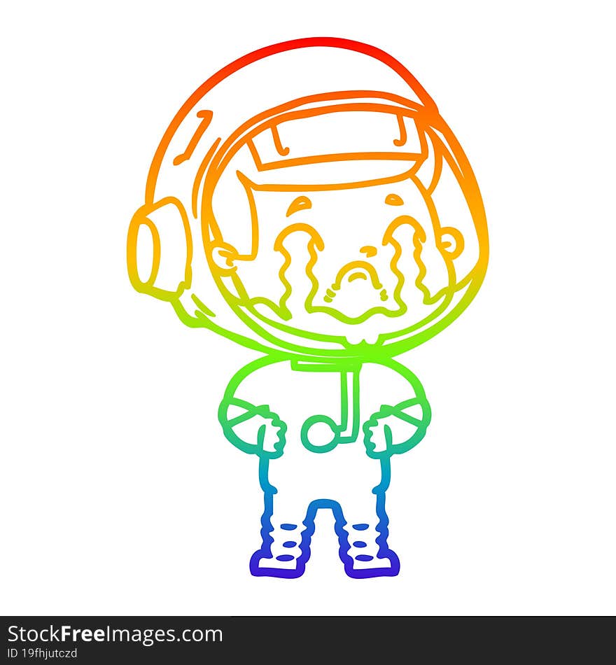 Rainbow Gradient Line Drawing Cartoon Crying Astronaut