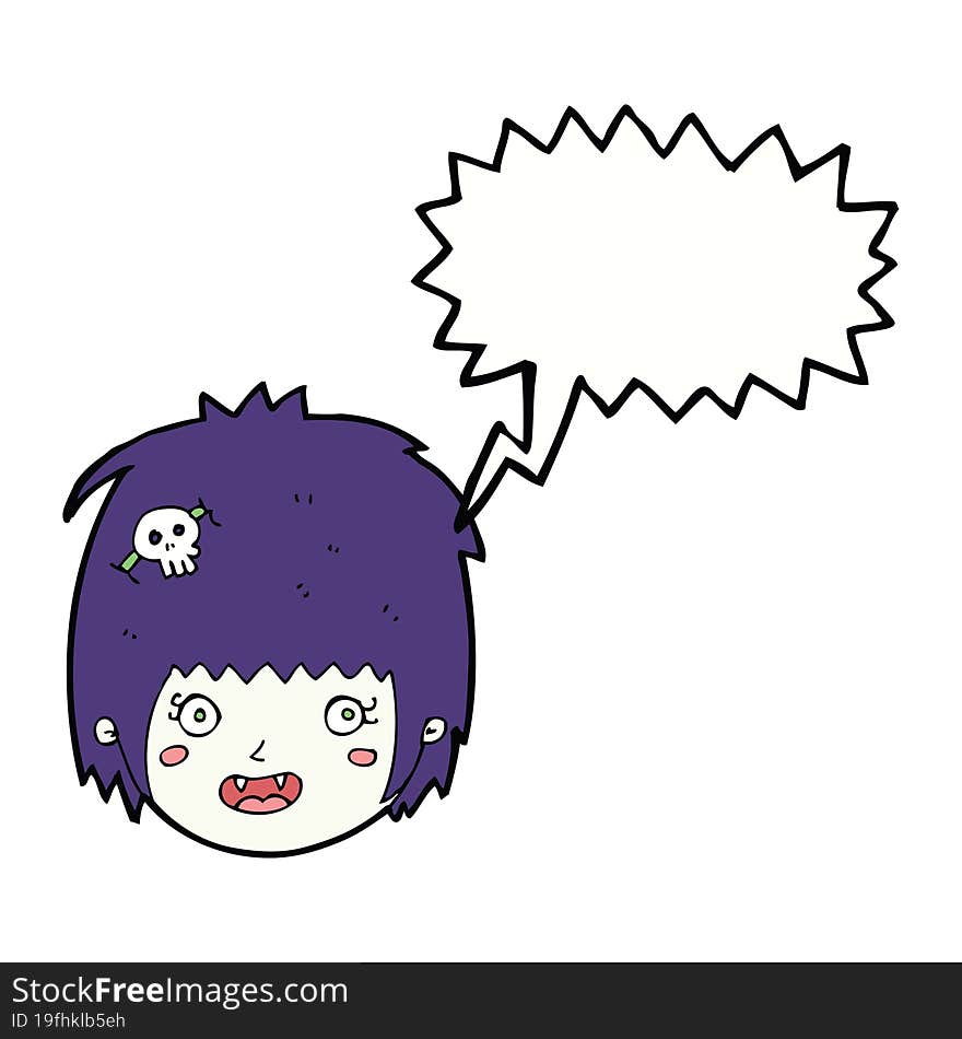 cartoon happy vampire girl face with speech bubble