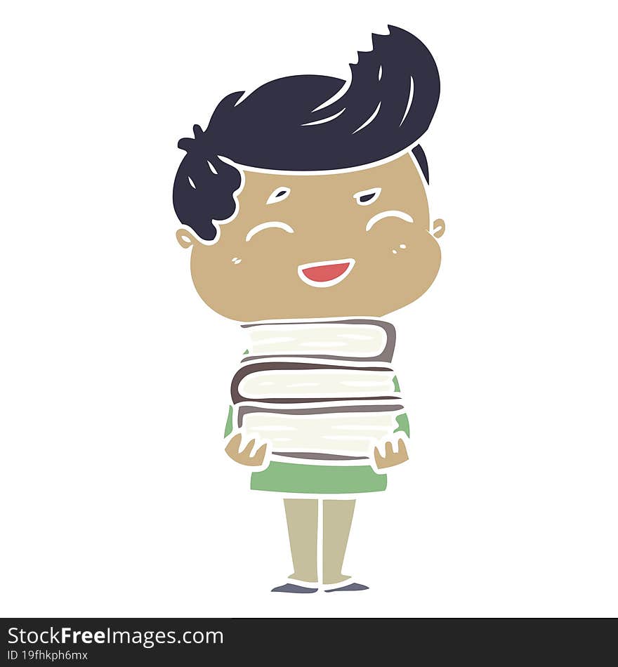 Flat Color Style Cartoon Man Laughing Holding Books