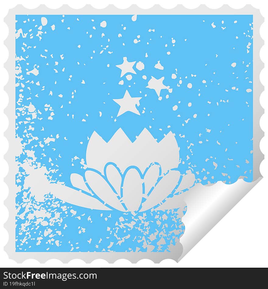 distressed square peeling sticker symbol of a flower