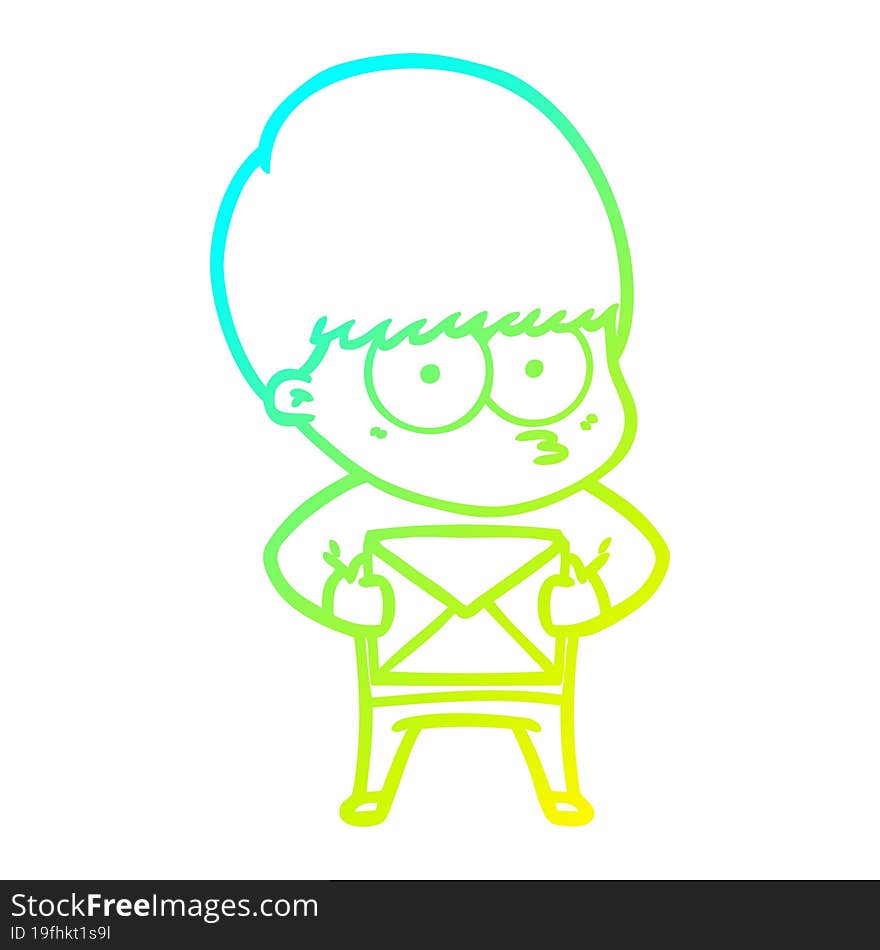 cold gradient line drawing nervous cartoon boy