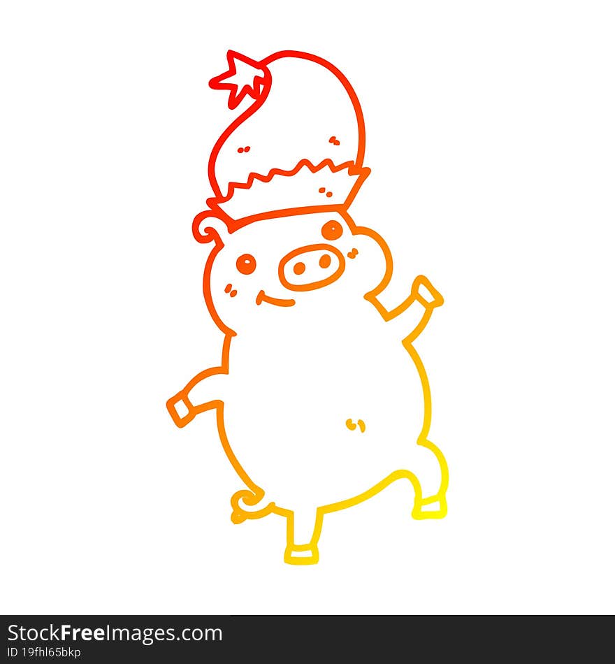 warm gradient line drawing cartoon happy christmas pig