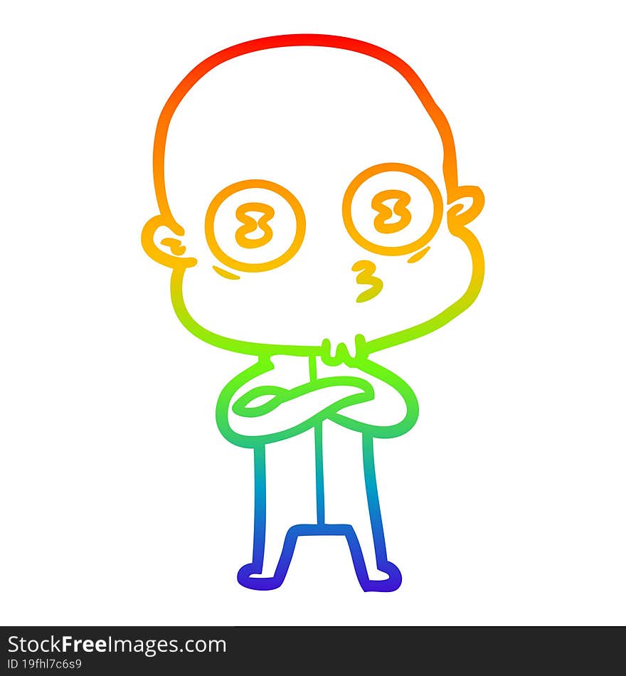 Rainbow Gradient Line Drawing Cartoon Weird Bald Spaceman