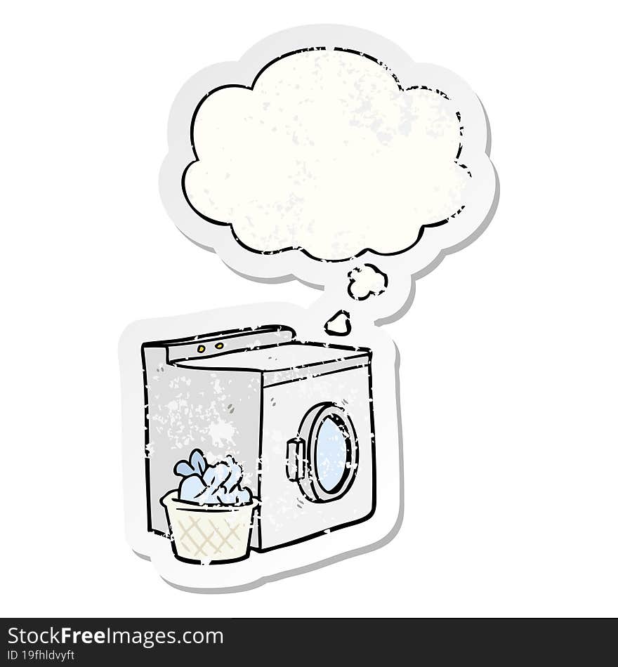 cartoon washing machine and thought bubble as a distressed worn sticker