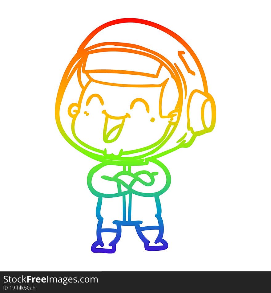 Rainbow Gradient Line Drawing Happy Cartoon Astronaut