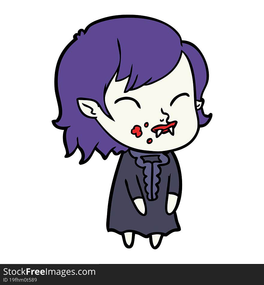 cartoon vampire girl with blood on cheek. cartoon vampire girl with blood on cheek