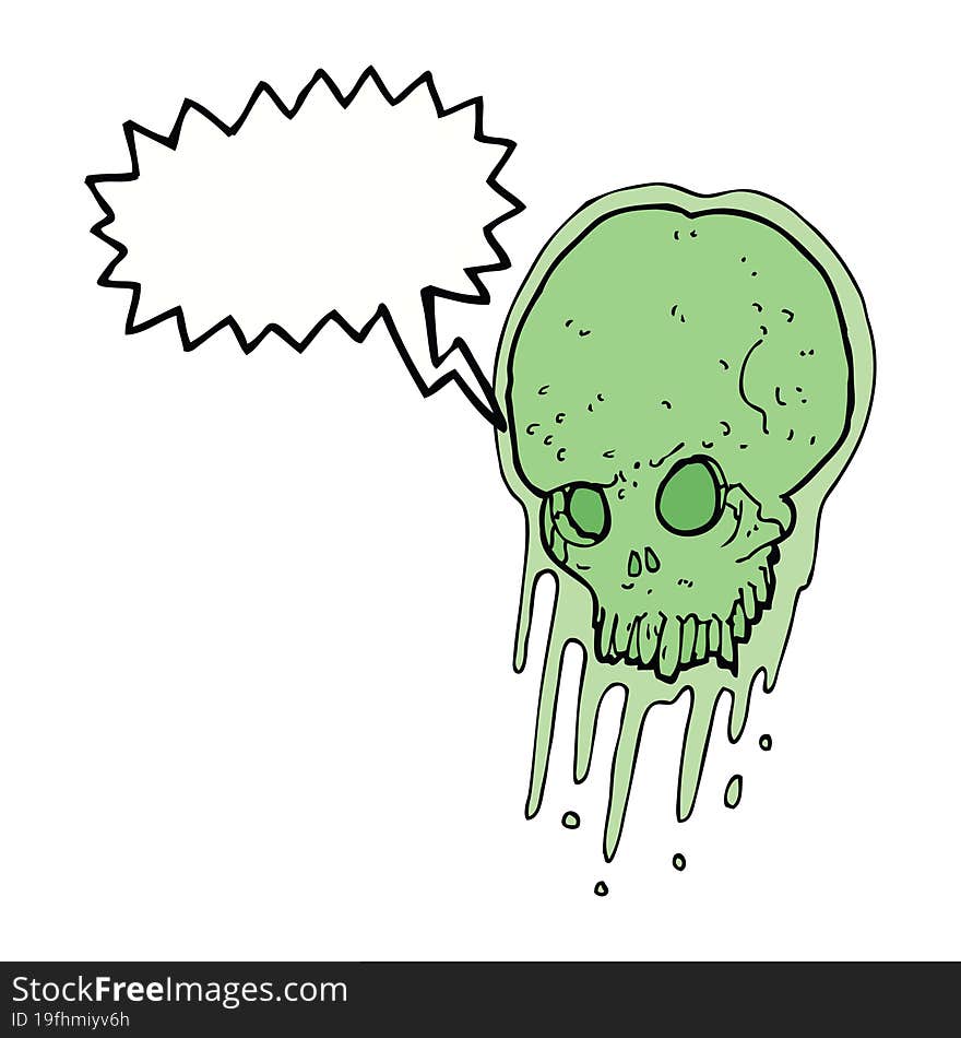 cartoon slimy skull with speech bubble