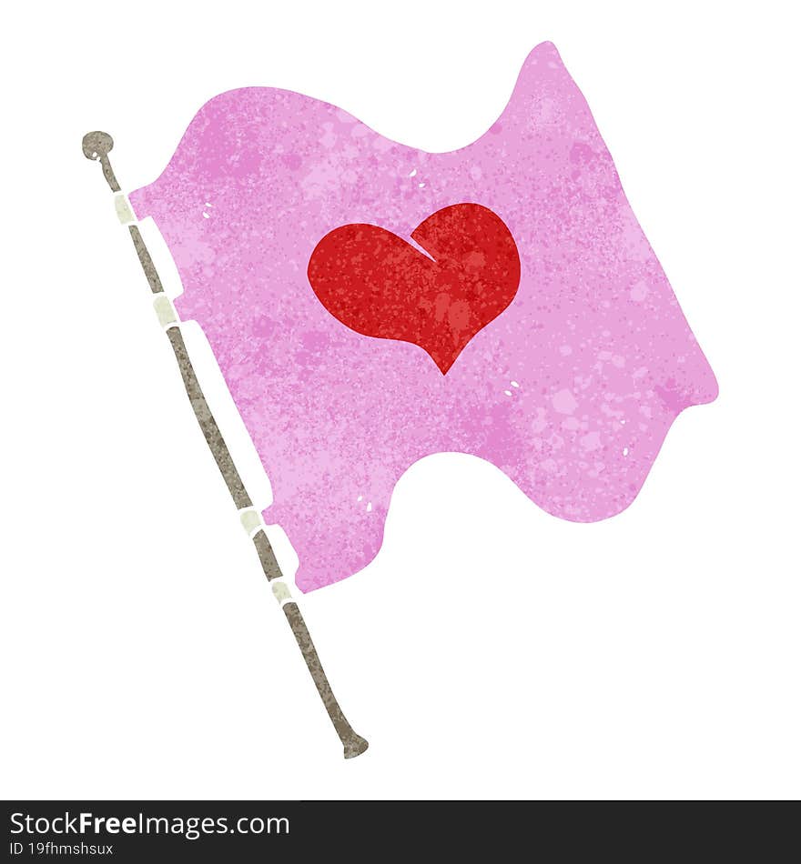 freehand drawn retro cartoon love heart flag