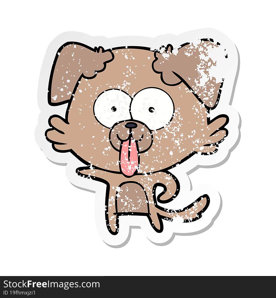 Distressed Sticker Of A Cartoon Dog With Tongue Sticking Out