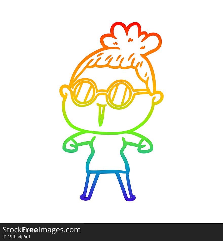 rainbow gradient line drawing of a cartoon woman wearing spectacles