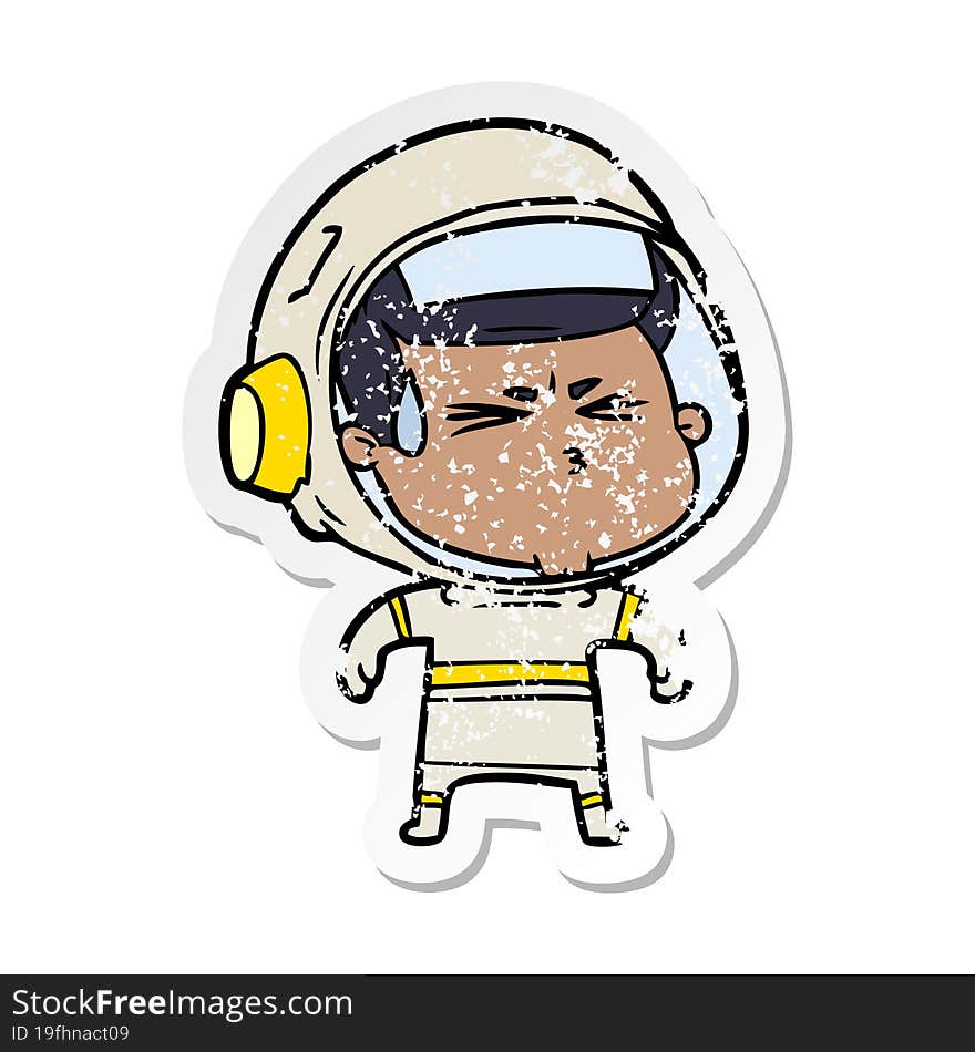 Distressed Sticker Of A Cartoon Stressed Astronaut