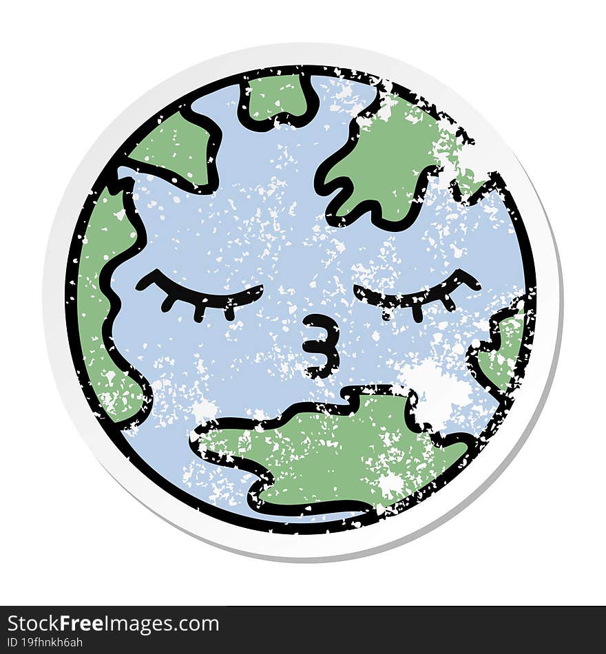 Distressed Sticker Of A Cute Cartoon Planet Earth