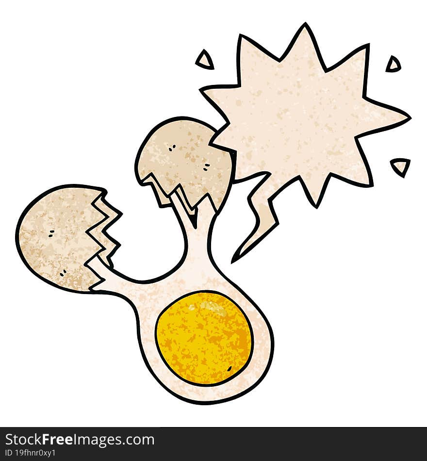 cartoon cracked egg and speech bubble in retro texture style