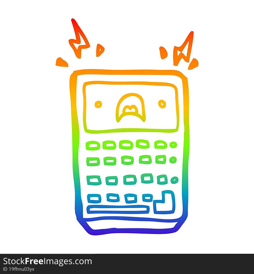 rainbow gradient line drawing of a cartoon calculator