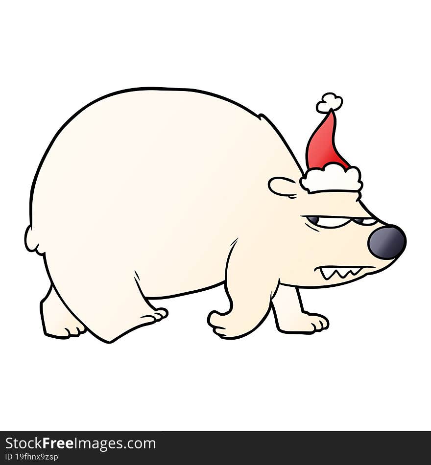 gradient cartoon of a angry polar bear wearing santa hat