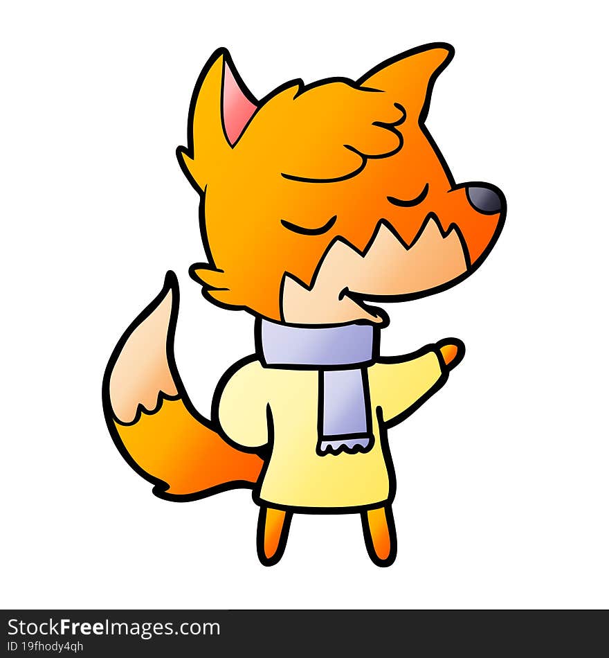 friendly cartoon fox in winter clothes. friendly cartoon fox in winter clothes