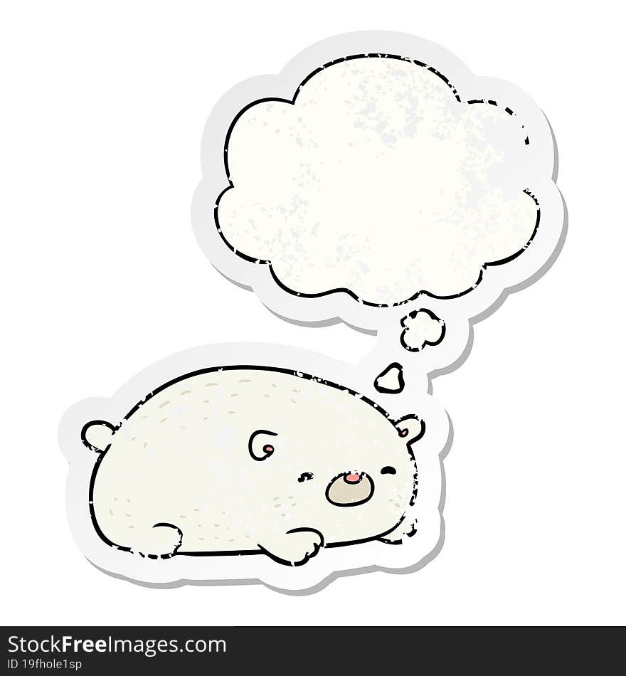 cartoon polar bear and thought bubble as a distressed worn sticker