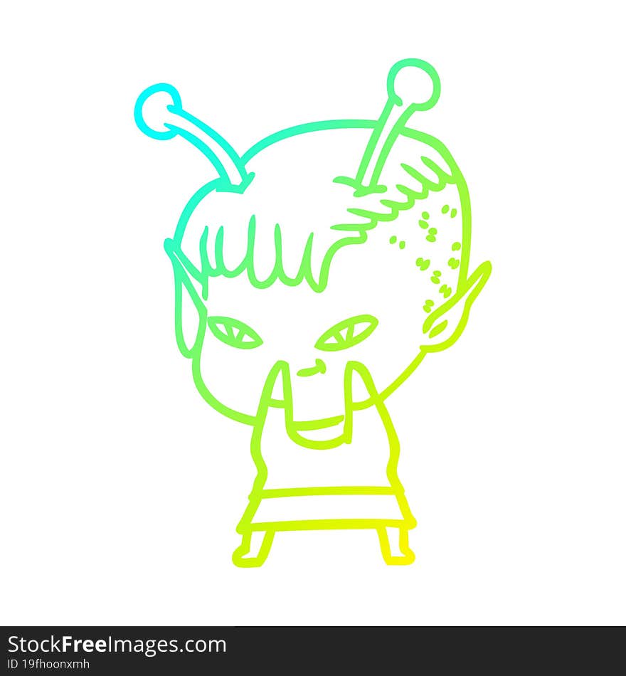 Cold Gradient Line Drawing Cute Cartoon Alien Girl