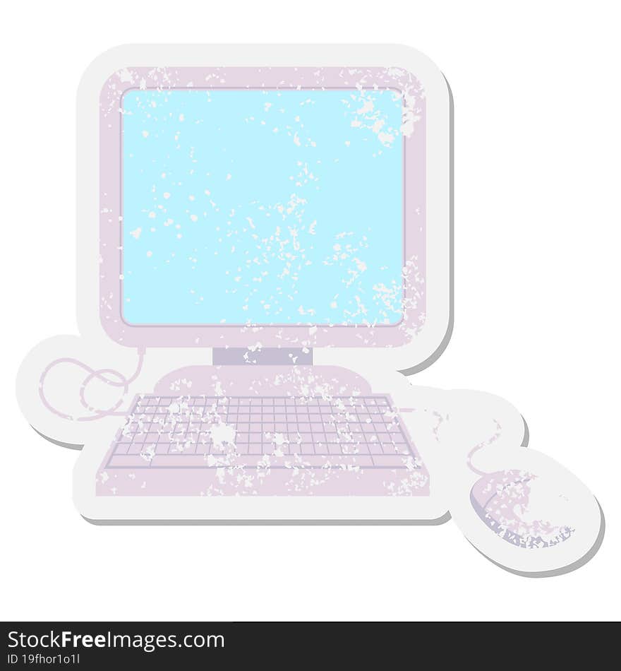 computer with mouse and keyboard grunge sticker