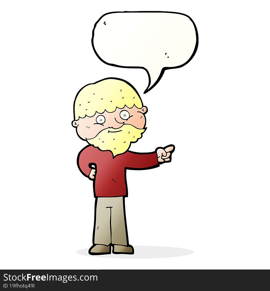 Cartoon Bearded Man Pointing With Speech Bubble