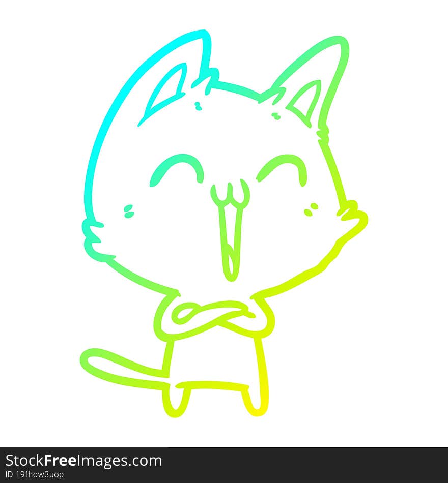 cold gradient line drawing happy cartoon cat meowing