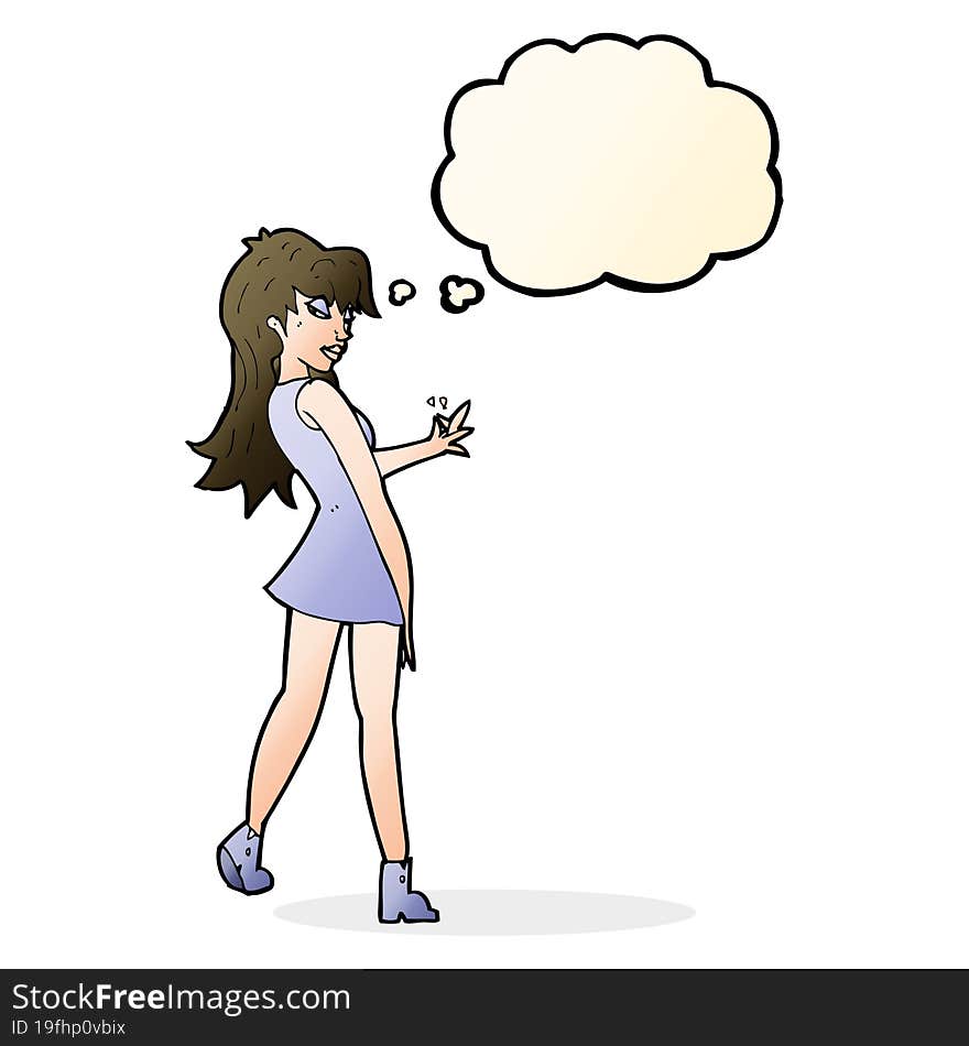 Cartoon Woman Posing In Dress With Thought Bubble