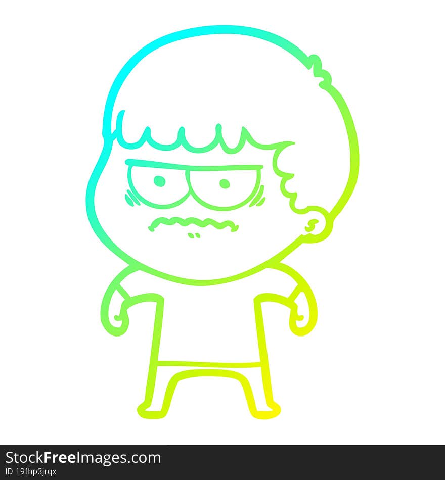 cold gradient line drawing cartoon annoyed man