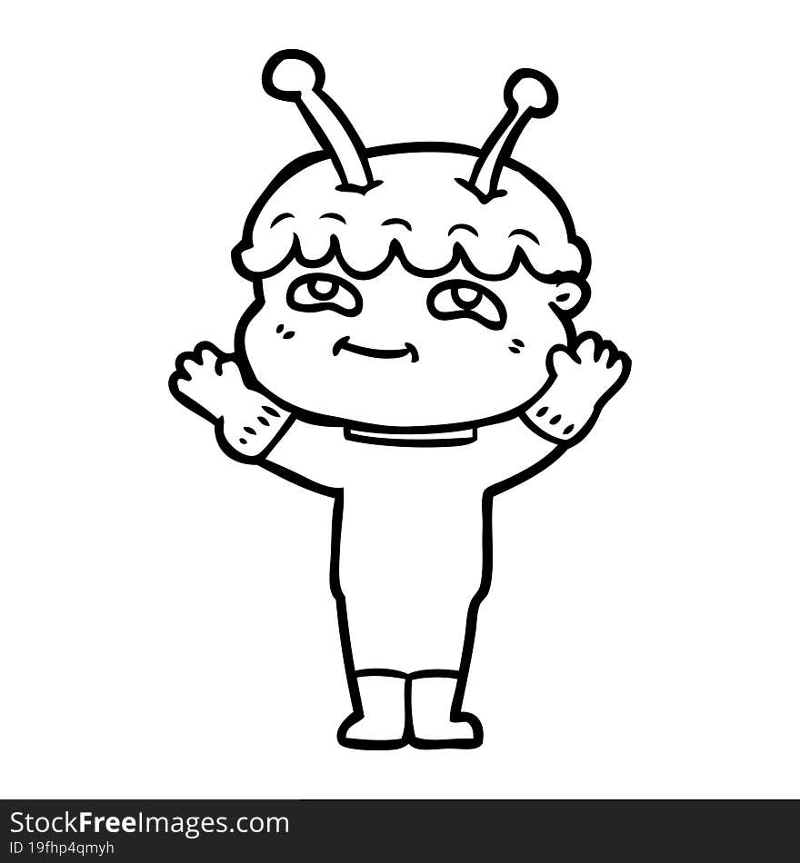 friendly cartoon spaceman waving. friendly cartoon spaceman waving