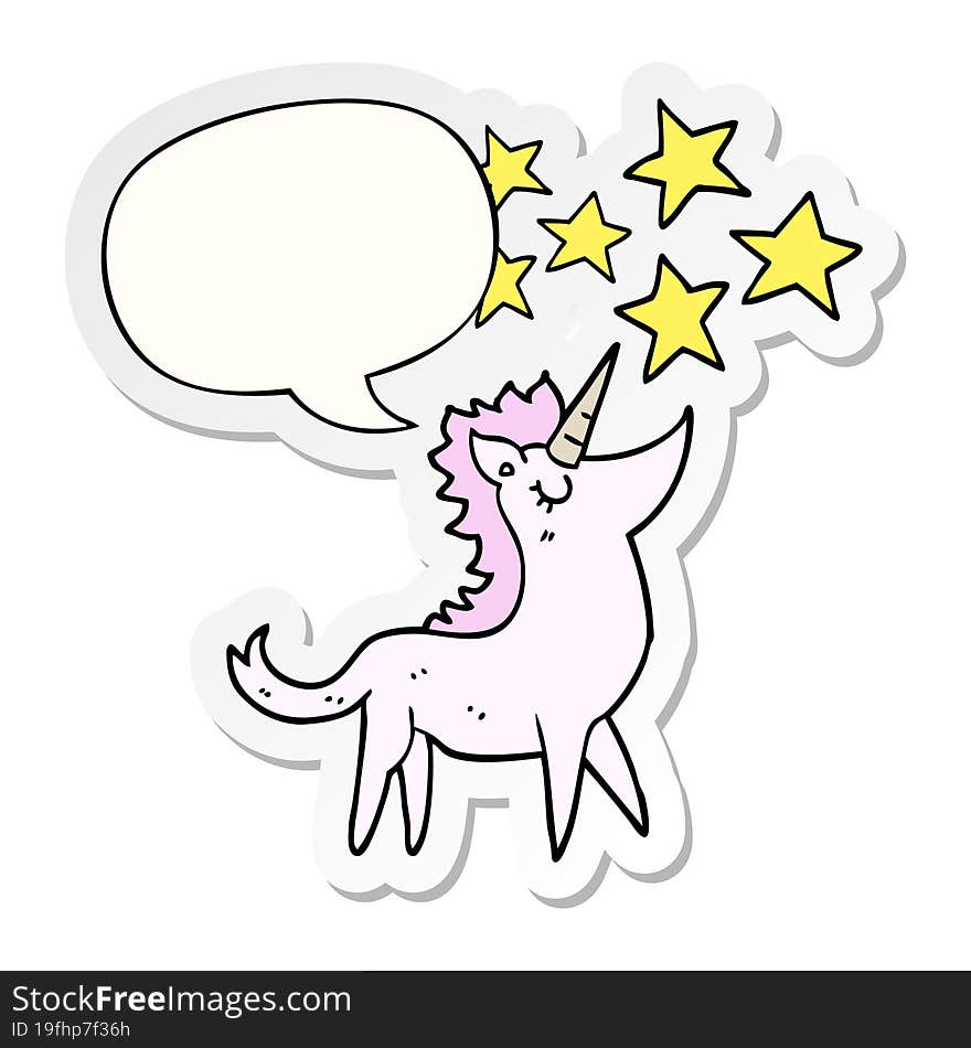 Cartoon Unicorn And Speech Bubble Sticker