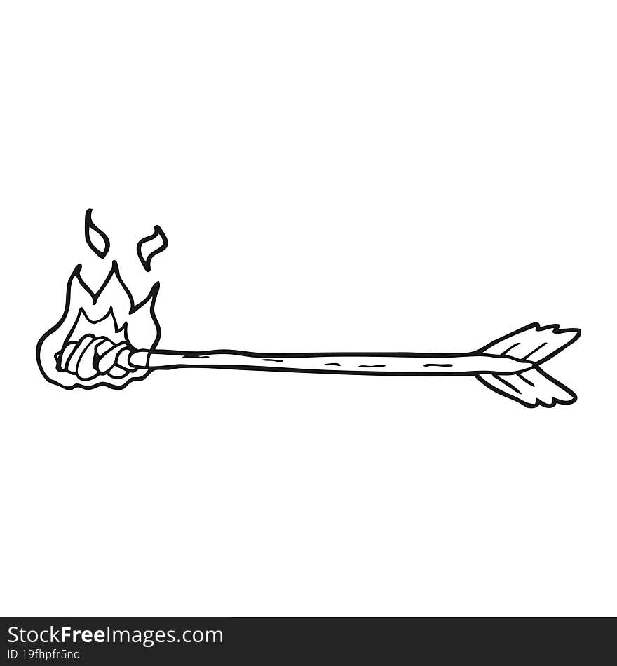 black and white cartoon flaming arrow