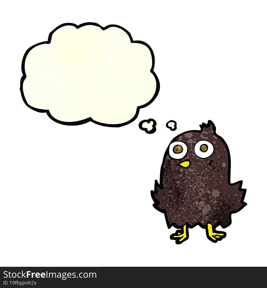 funny cartoon bird with thought bubble