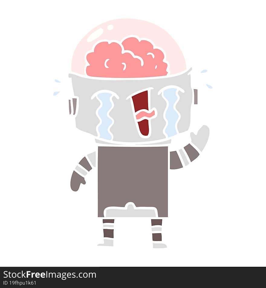 flat color style cartoon crying robot waving