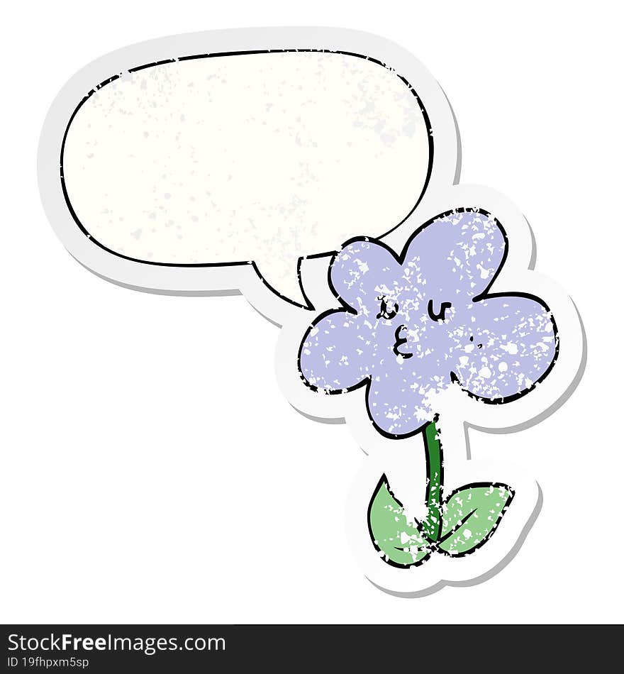 cartoon flower and speech bubble distressed sticker