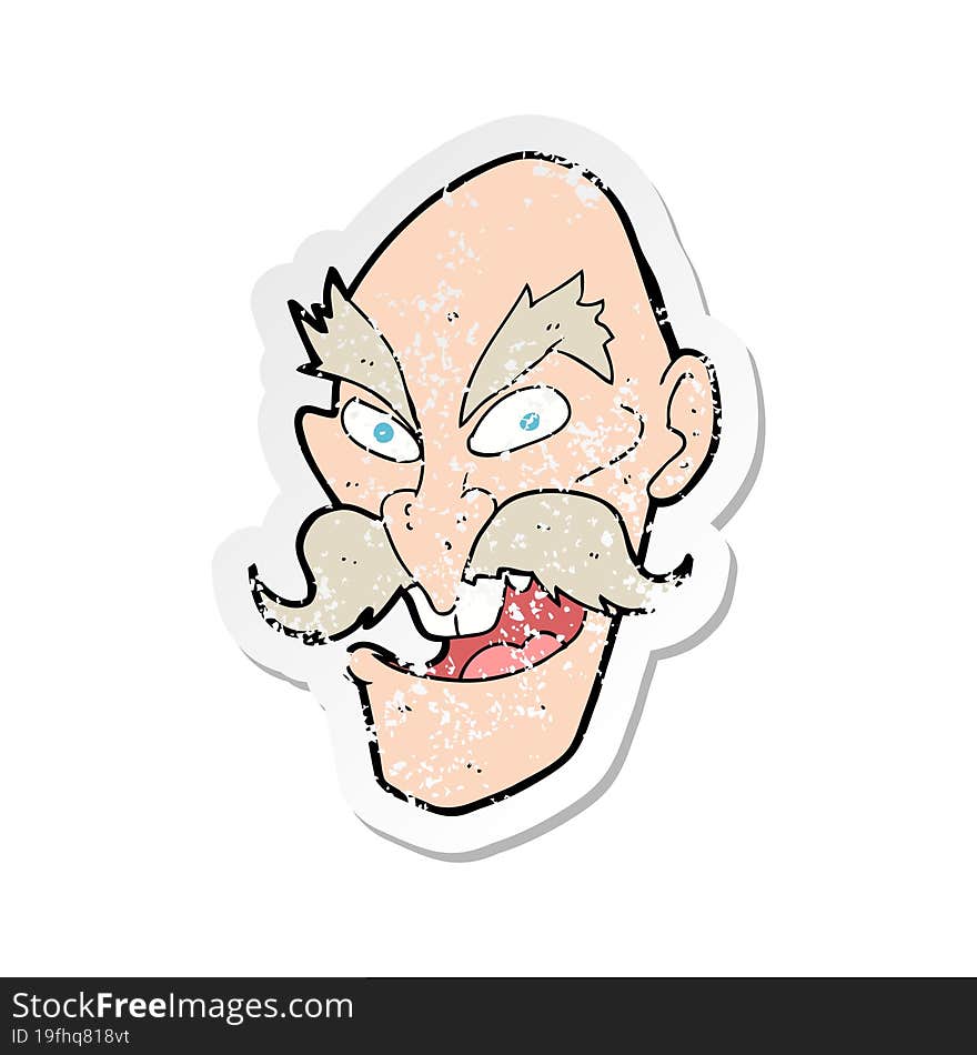 Retro Distressed Sticker Of A Cartoon Evil Old Man Face