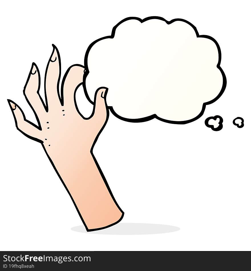 cartoon hand symbol with thought bubble