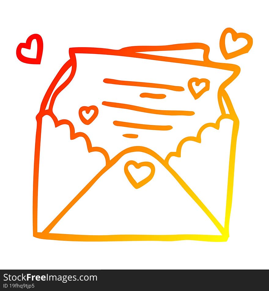 warm gradient line drawing of a cartoon love letter