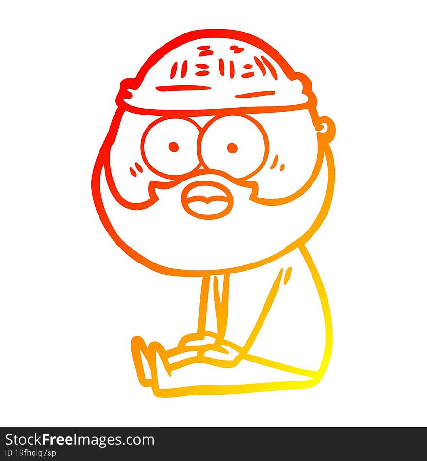 warm gradient line drawing cartoon bearded man sitting