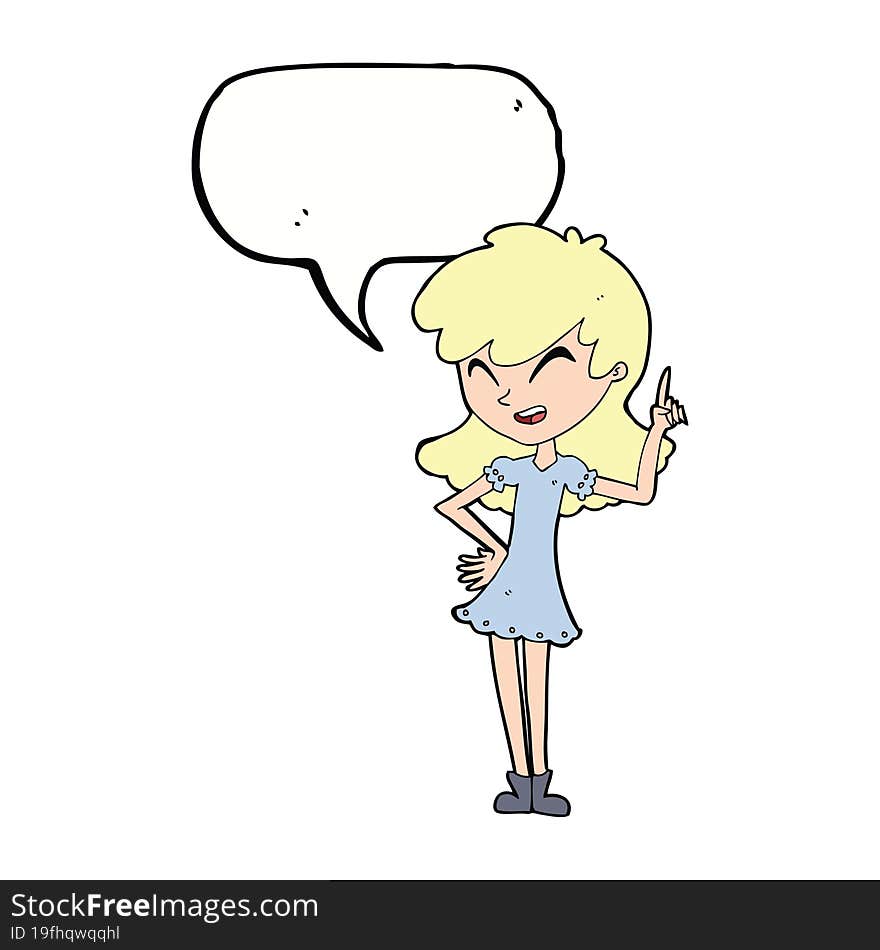 cartoon girl making point with speech bubble