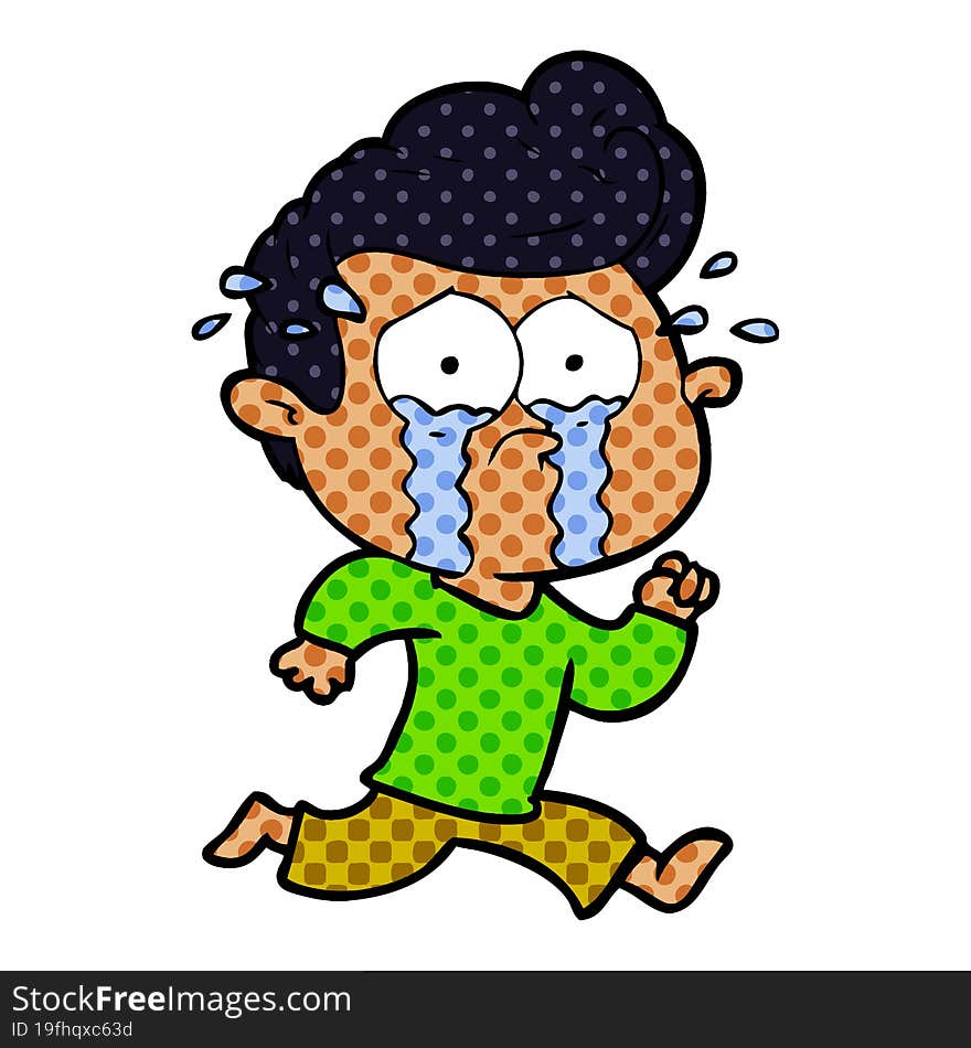 cartoon crying man running. cartoon crying man running