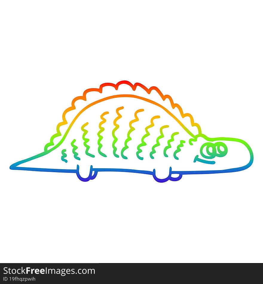 Rainbow Gradient Line Drawing Cartoon Prehistoric Dinosaur