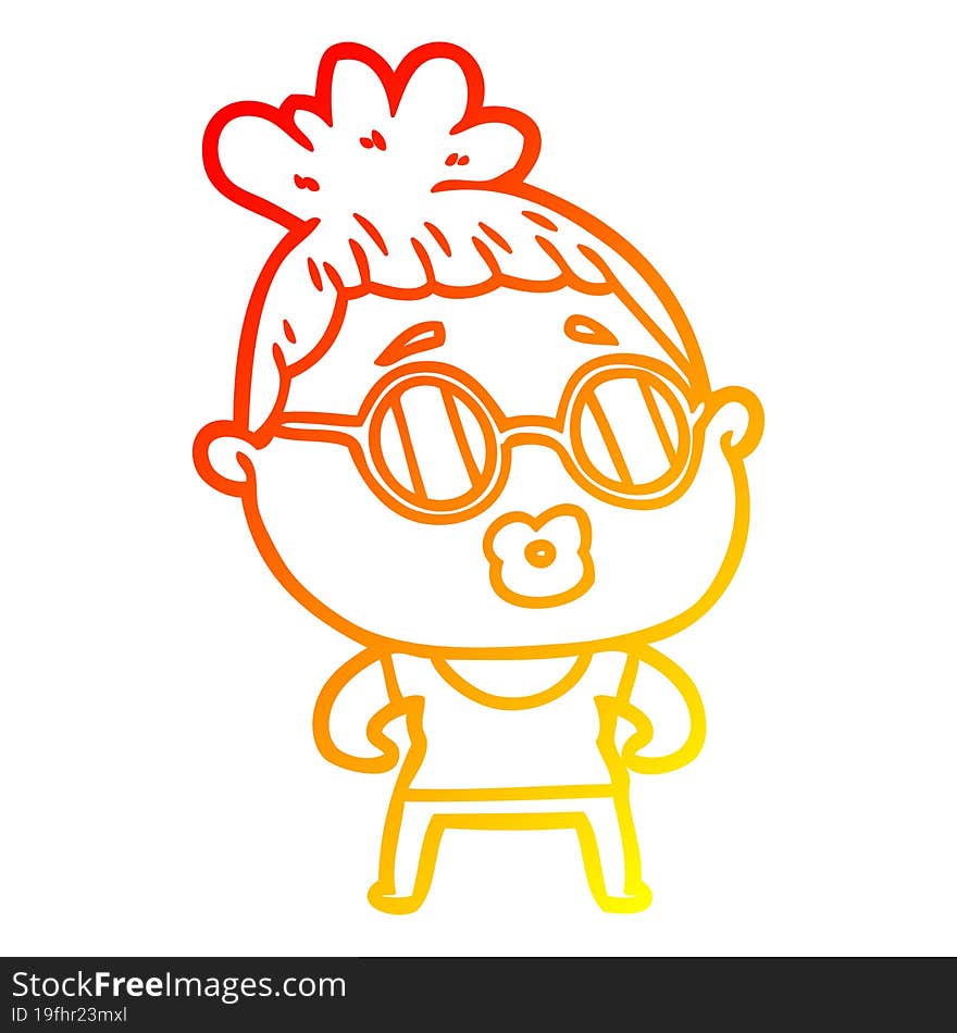 warm gradient line drawing of a cartoon woman wearing spectacles