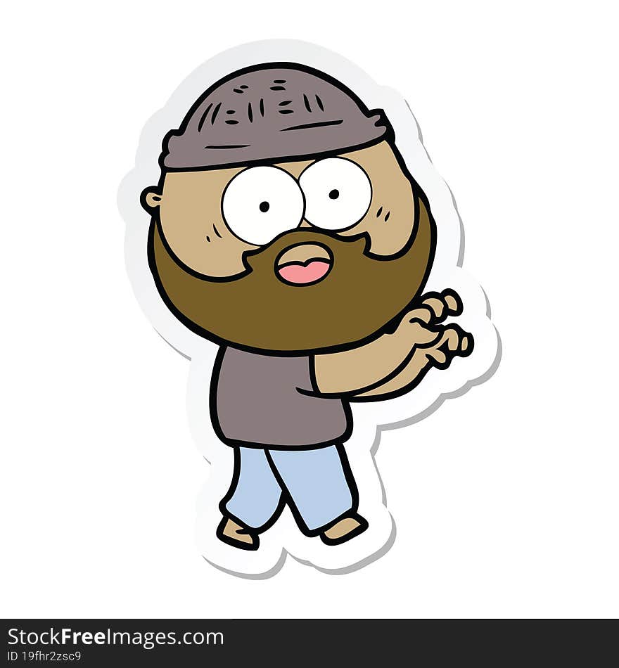 sticker of a cartoon bearded man grasping