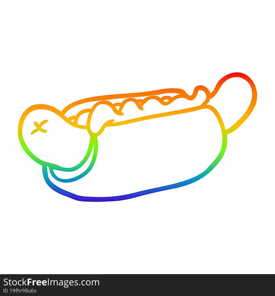 rainbow gradient line drawing of a fresh tasty hot dog