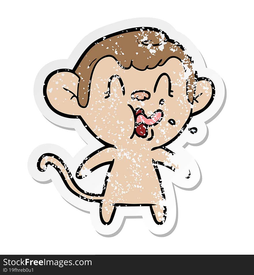 distressed sticker of a crazy cartoon monkey