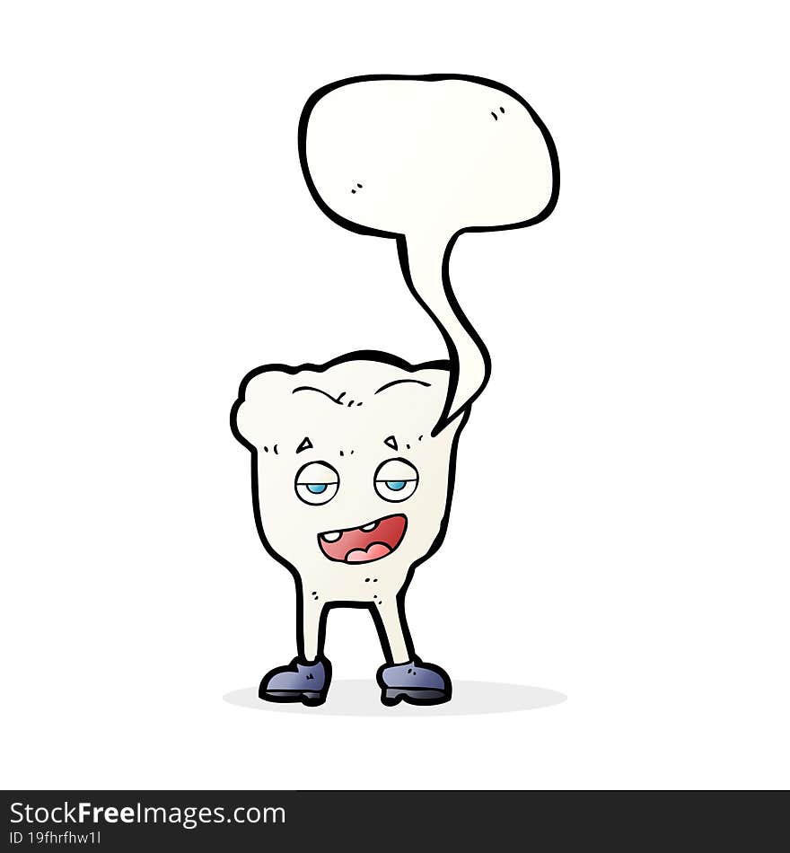 cartoon tooth looking smug with speech bubble