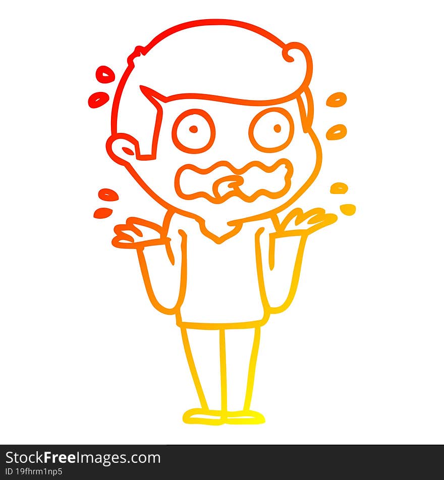 warm gradient line drawing cartoon man totally stressed out