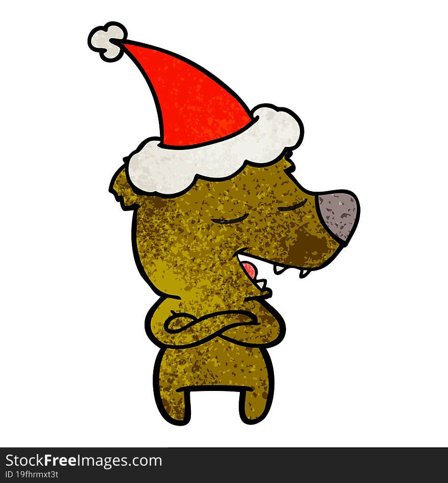 Textured Cartoon Of A Bear Wearing Santa Hat