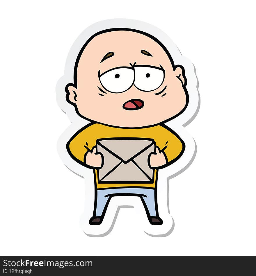 sticker of a cartoon tired bald man