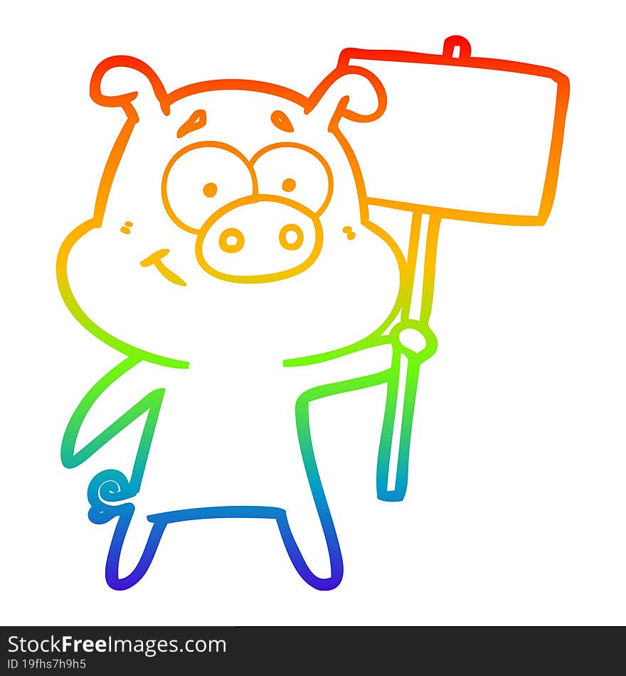 rainbow gradient line drawing happy cartoon pig